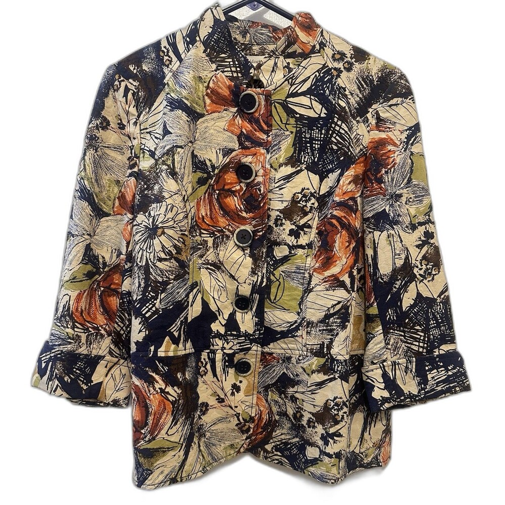 Coldwater Creek Floral Art Blouse/Jacket Women’s 12 NWT Button Front Cotton